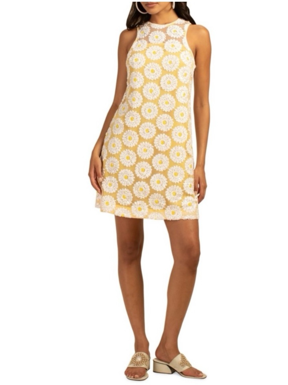 🌼 Trina Turk Johana Yellow Daisy Sequin Shift Dress XL NWT
